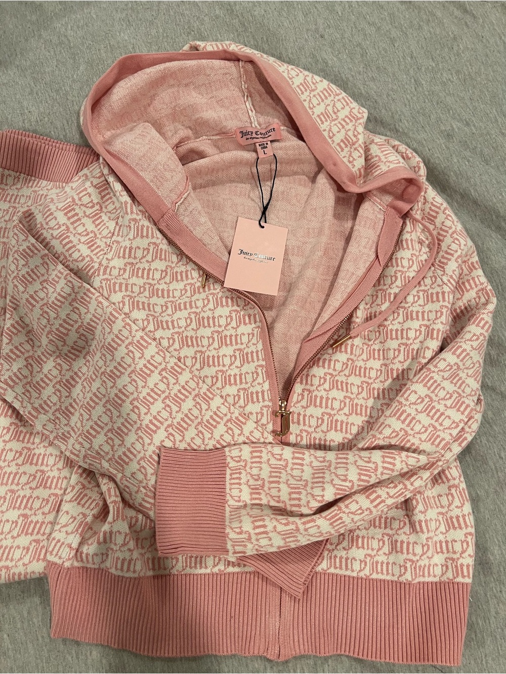 Juicy Couture Pink Logo Zip-Up Hoodie Sweater with Sweat Pants Set